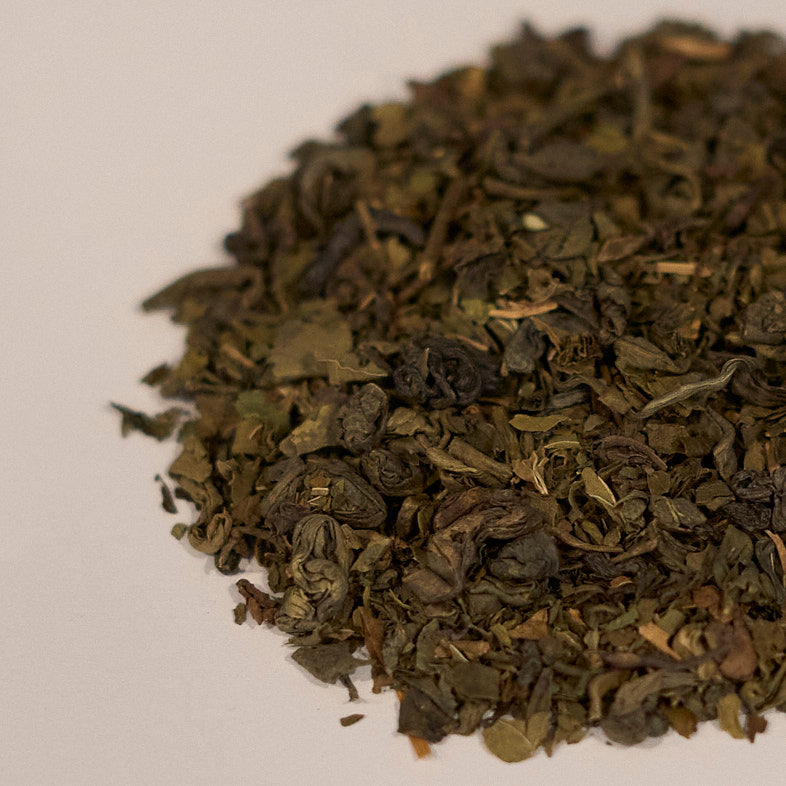 Moroccan Mint loose-leaf tea by Tea & Hammock with fresh mint leaves