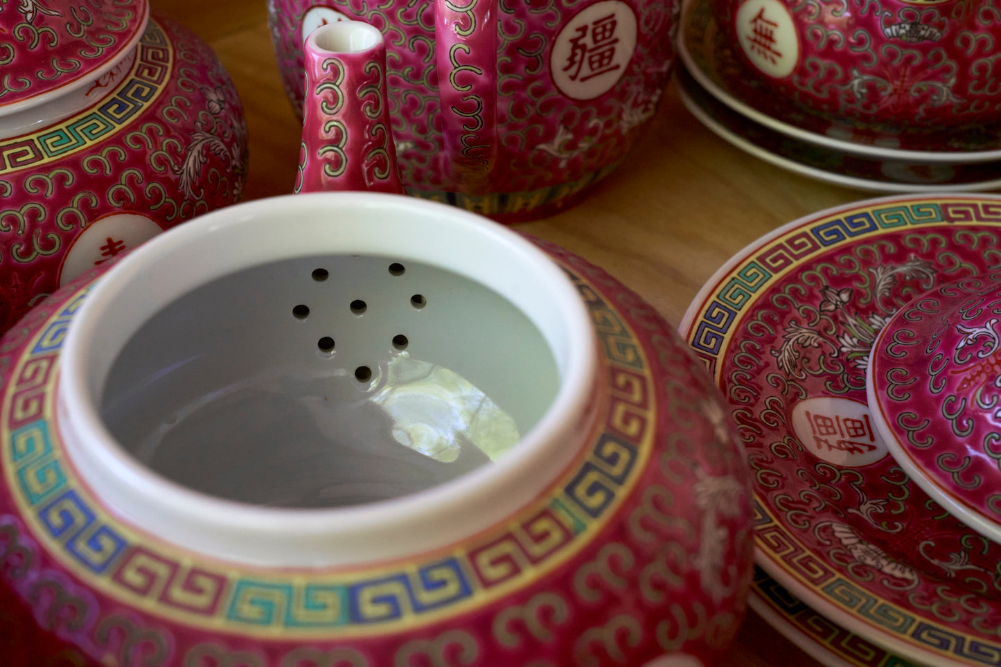 Mun Shou Longevity Pink Teapot