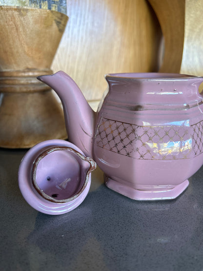 Vintage Pink Lustre Teapot with Gold Lattice