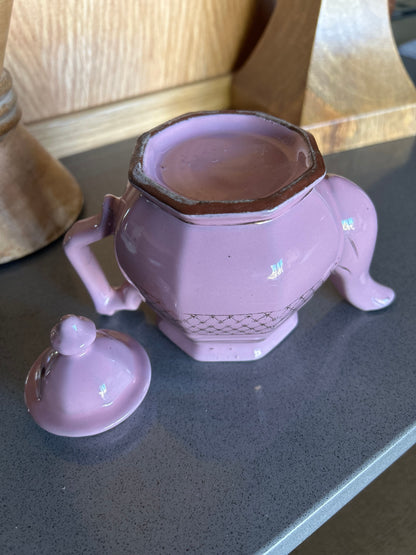 Vintage Pink Lustre Teapot with Gold Lattice