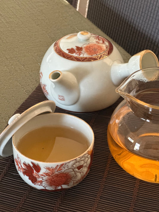 red and white floral reclaimed vintage japanese style teapot from tea & hammock